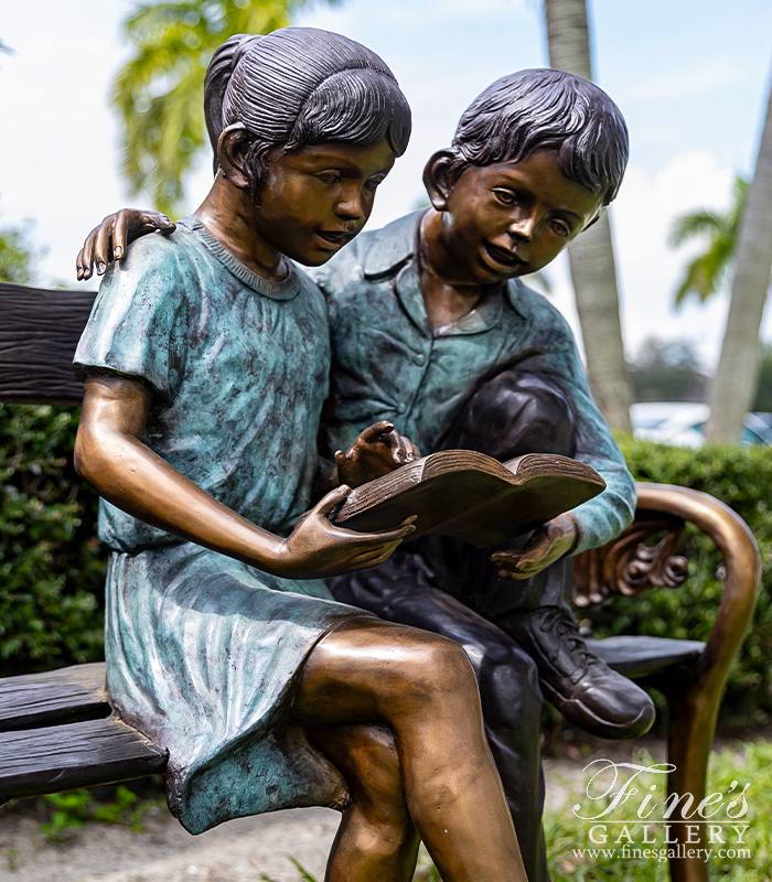 Bronze Statues  - School Kids On Bench Bronze Statue - BS-120